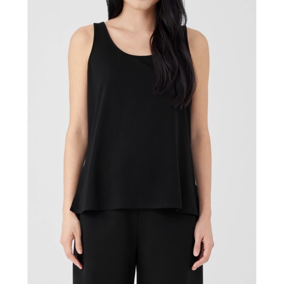 EILEEN FISHER Stretch Jersey Knit Scoop Neck Tank‎ Large Black Ultra Soft Tencel - Picture 1 of 7